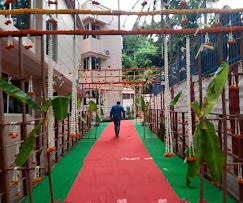 Decorated entrance path at the property